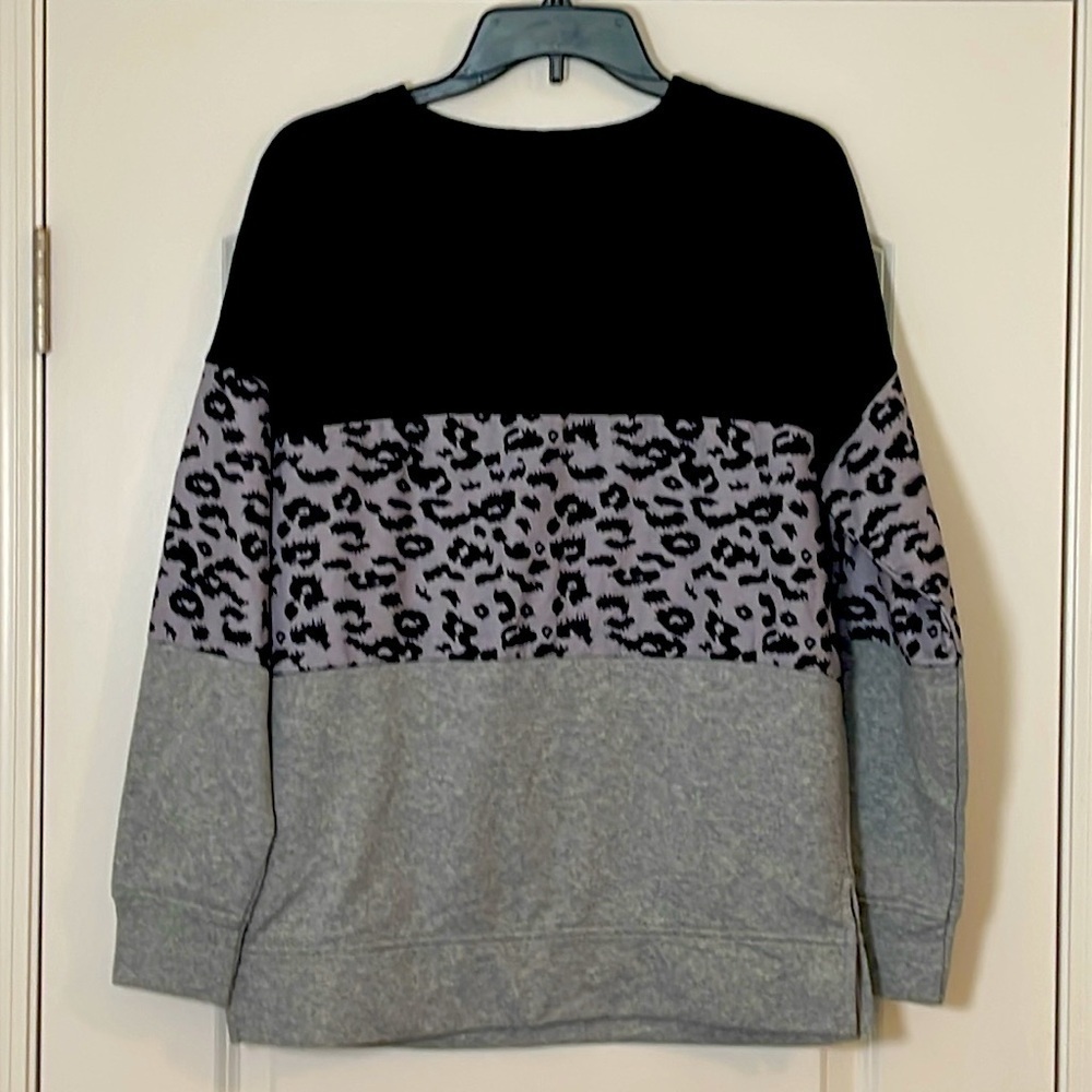 Women Crewneck Color Block Long Sleeve Pullover Sweatshirt Size M